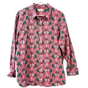 Boden Pink Palm Tree Birds Tropical Button Up Shirt Size 14R 100% Cotton